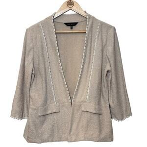 Ming Wang Knit Blazer Jacket Pearl Accents 3/4 Sleeve Beige Women’s Size Medium